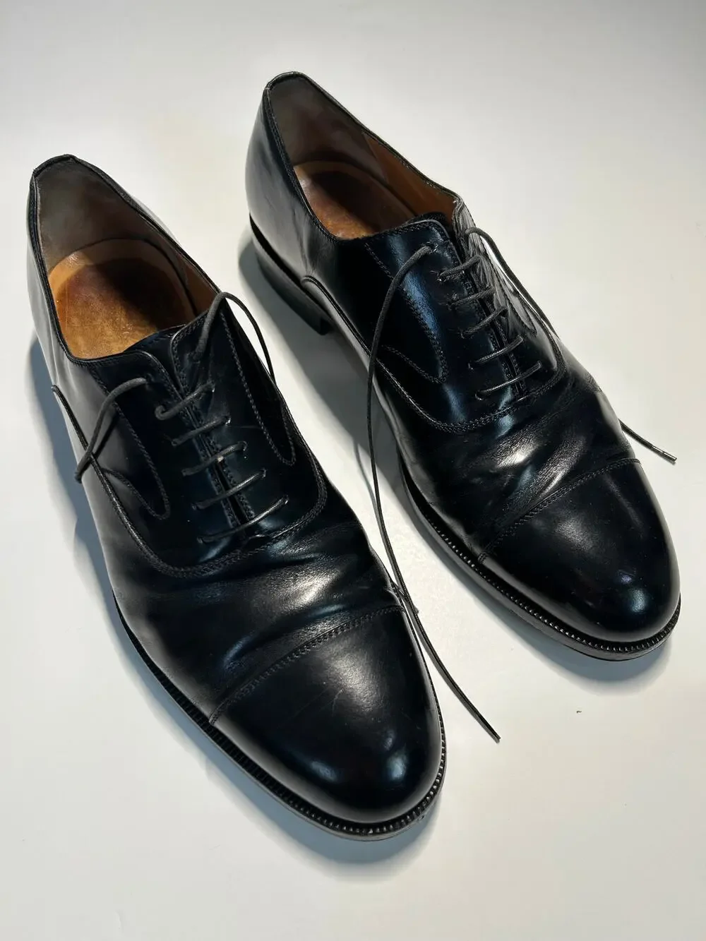 Salvatore Ferragamo Black Leather Cap Toe Oxford Dress Shoes Men’s 11 D Italy